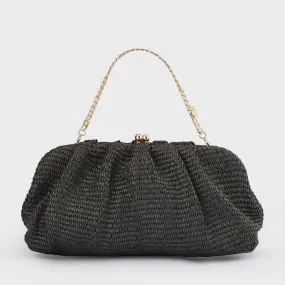 Queenie Gathered Woven Clutch (Black)