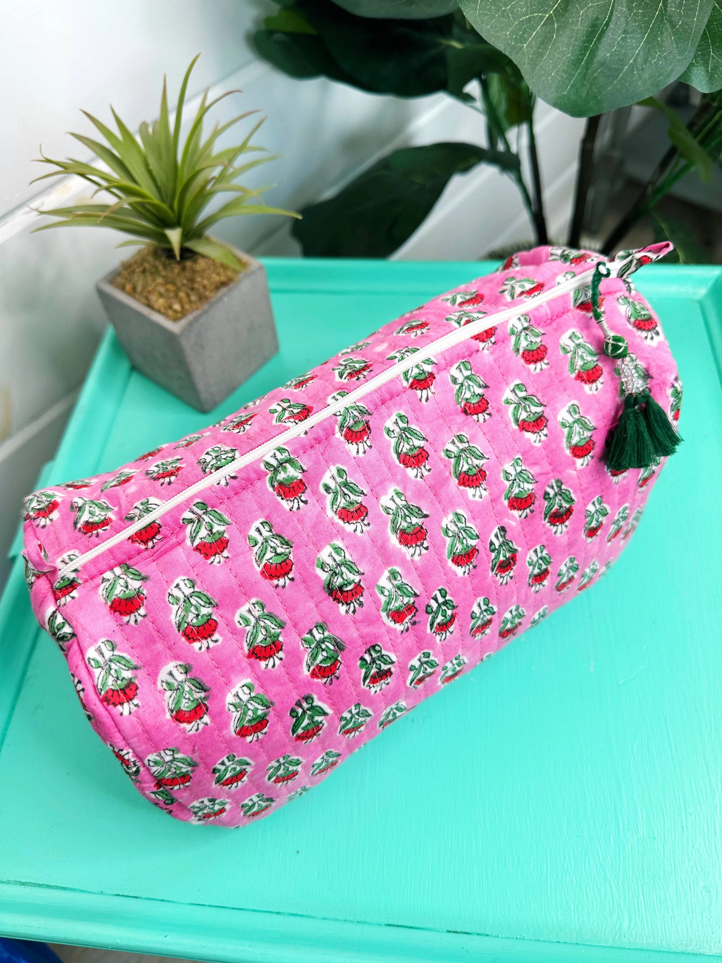 Quilted Cosmetics Toiletry Bag - Pink Floral