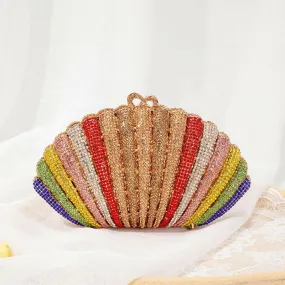 Rainbow Shell Rhinestone Evening Clutch Purse