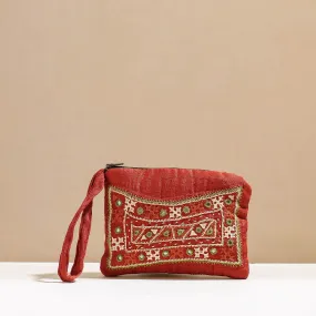 Red - Kala Raksha Rabari Hand Embroidery Cosmetic Pouch