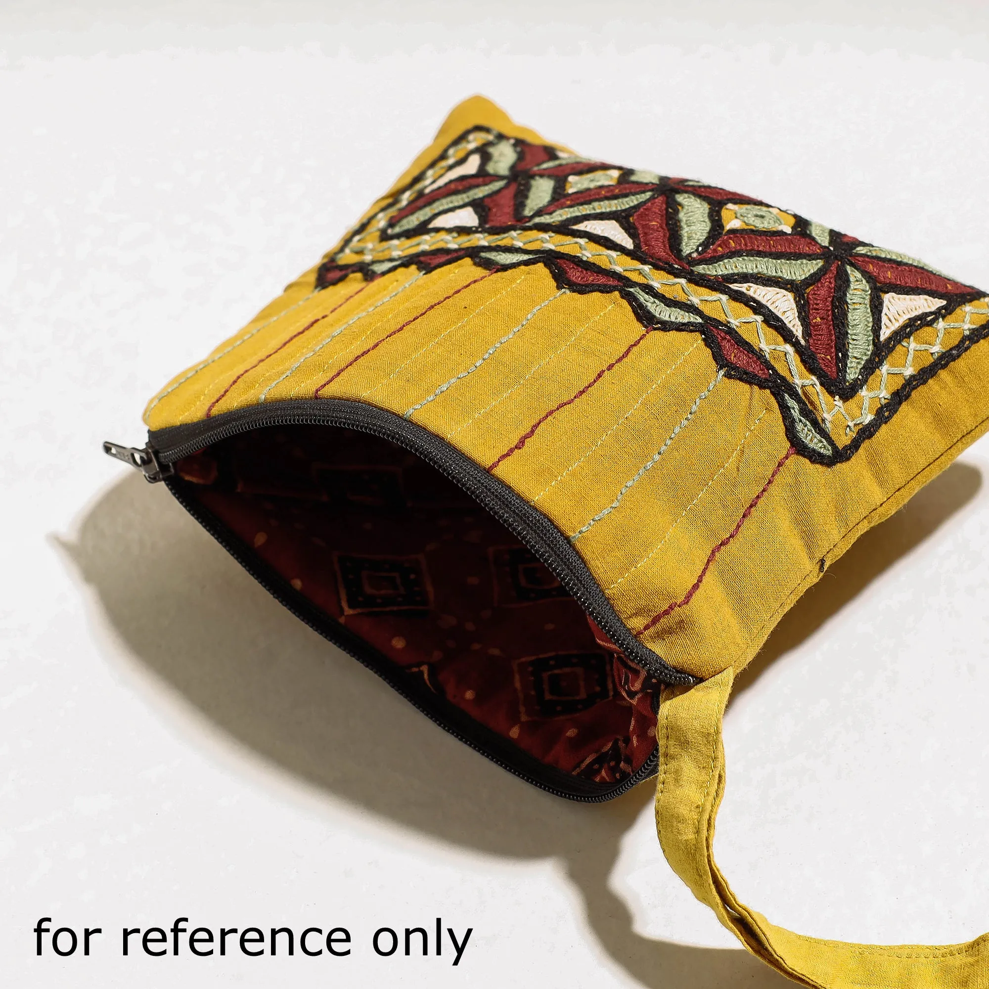 Red - Kala Raksha Rabari Hand Embroidery Cosmetic Pouch