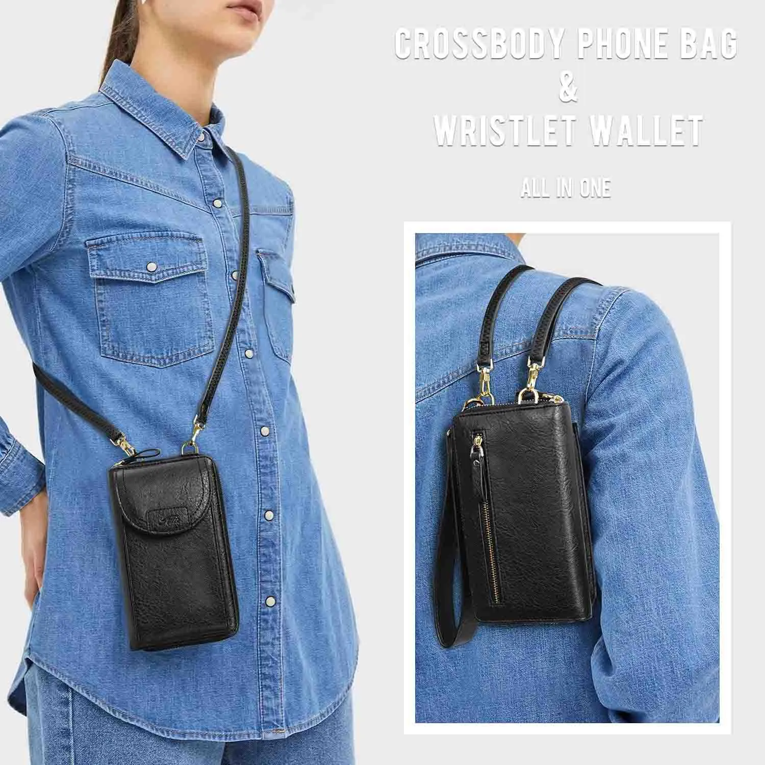 RFID Crossbody Wristlet Cell Phone Purse