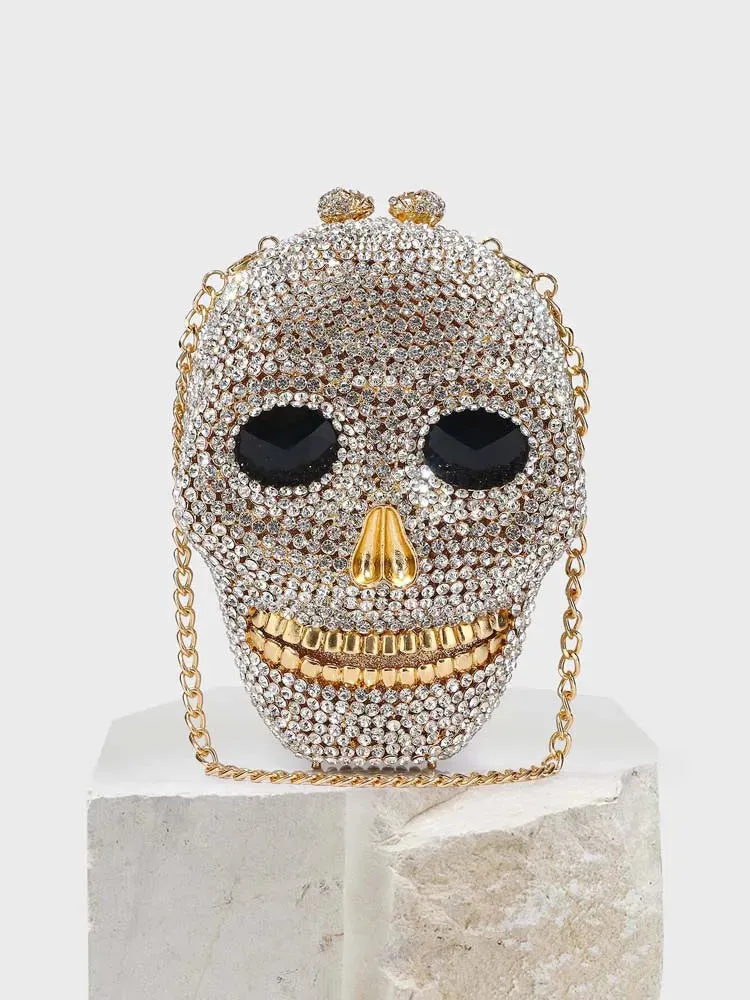 Rhinestone Skull Head Clutch Bag