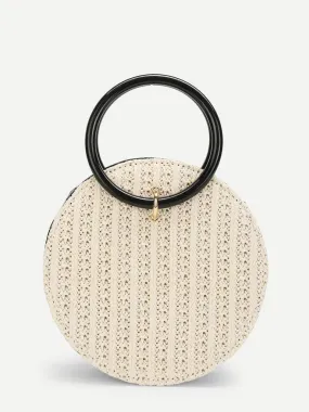 Ring Detail Straw Round Chain Bag