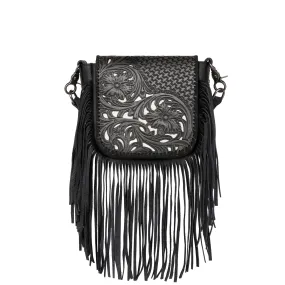 RLC-L162 Montana West Genuine Leather Tooled Collection Fringe Crossbody