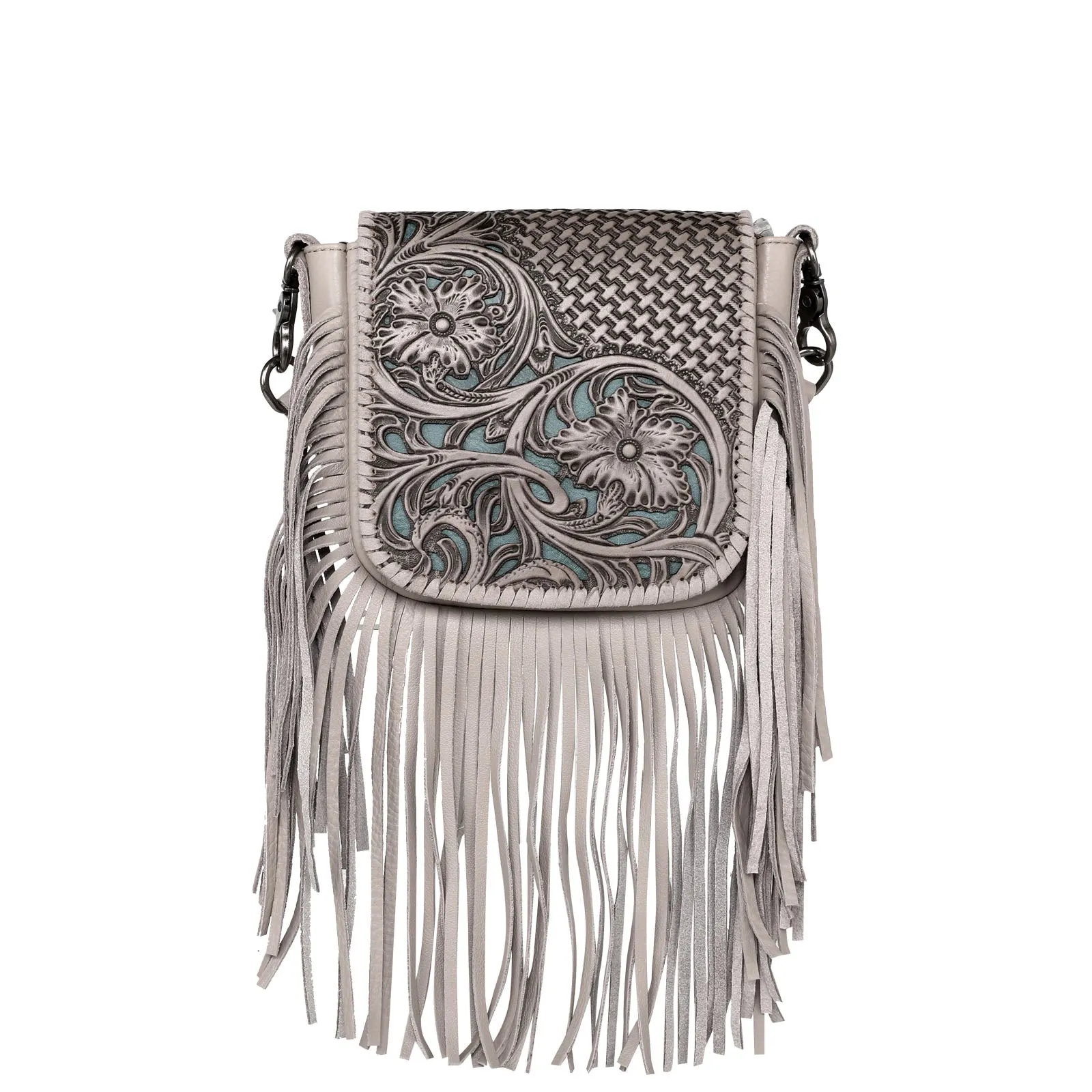 RLC-L162 Montana West Genuine Leather Tooled Collection Fringe Crossbody