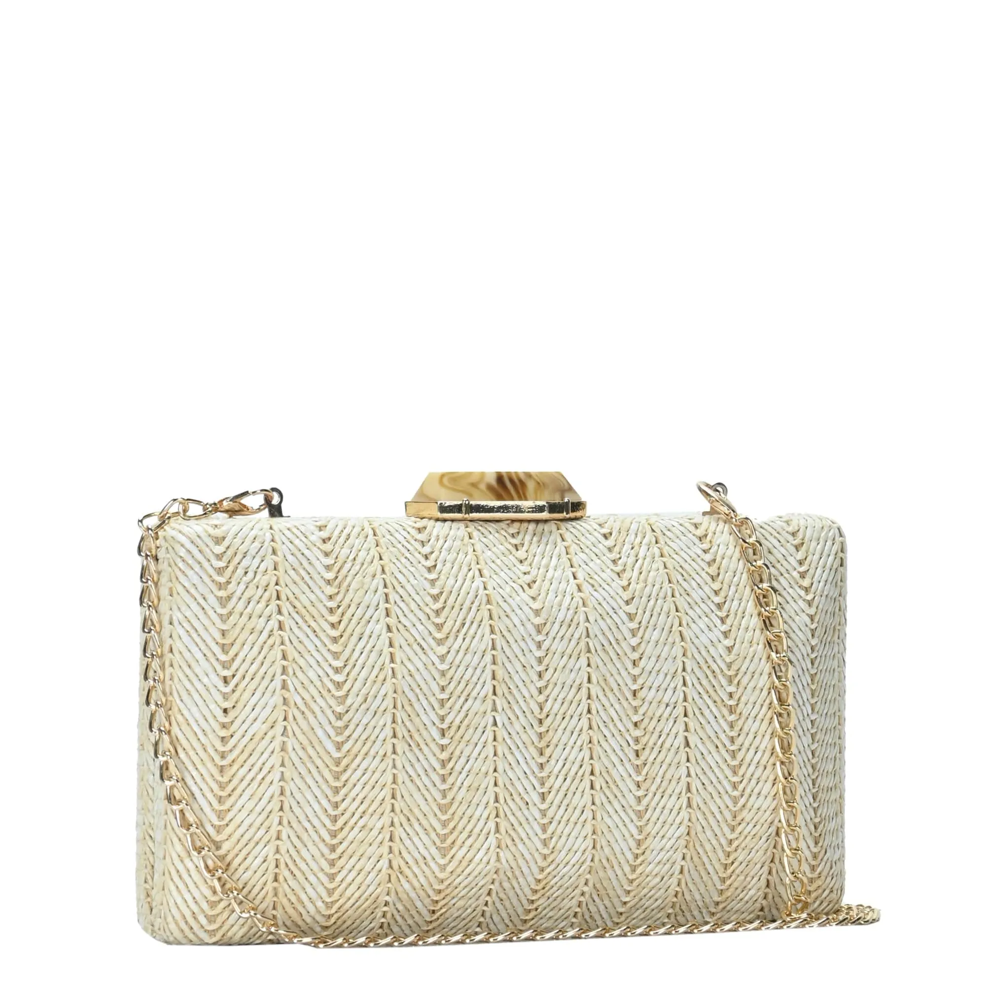 RZ6730 Rachel Zoe Gem Lock Straw Clutch With Chain