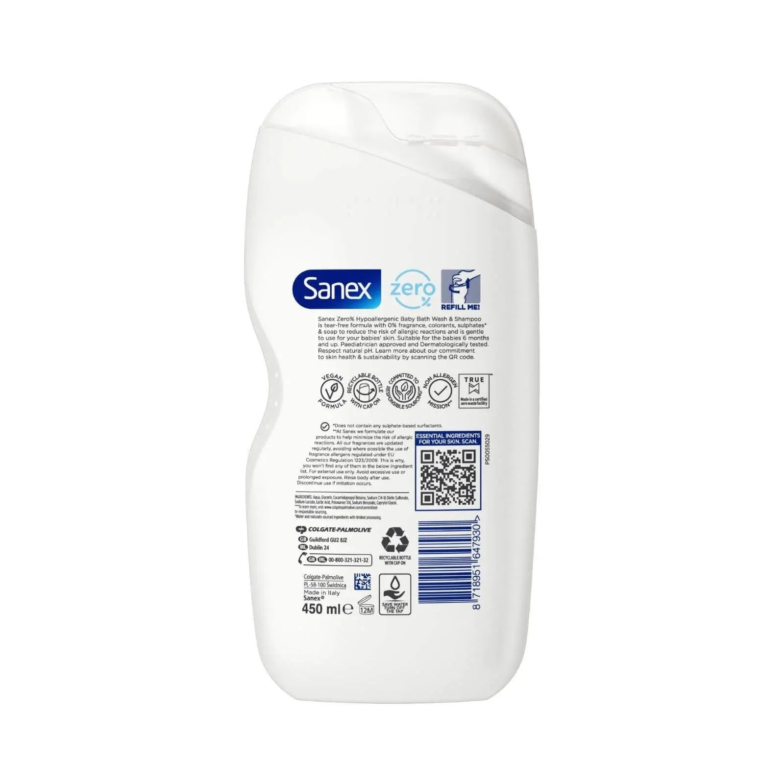 Sanex Baby Bath Foam and Shampoo Zero% Baby Frag Free 450ml