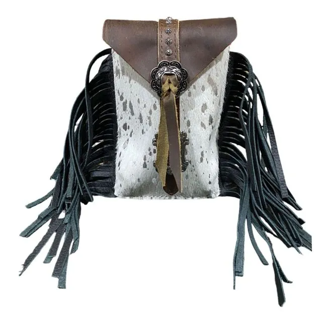 Silver Acid Wash Cowhide Rear Cinch Saddle Bag