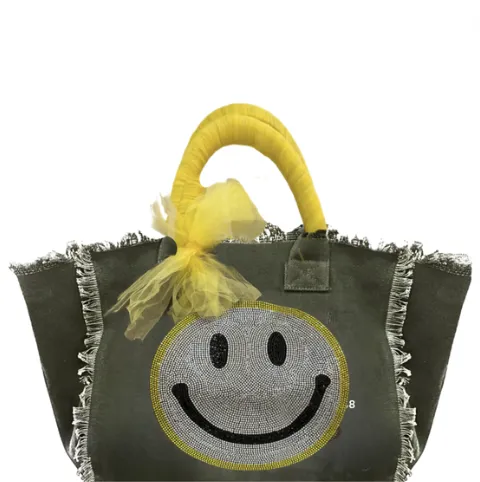 Smile Silver Gold Crystal Fringe Canvas Bag