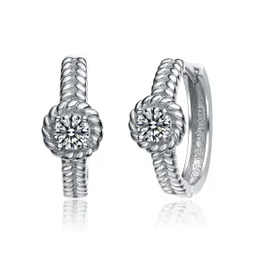 Sterling Silver Cubic Zirconia Cable Hoop Earrings