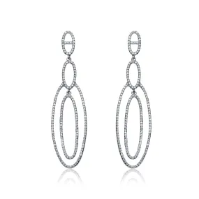 Sterling Silver Cubic Zirconia Oval Dangling Earrings