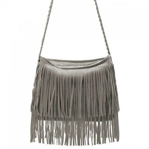 Stylish Weaving and Fringe Design Women's Crossbody Bag - Gray