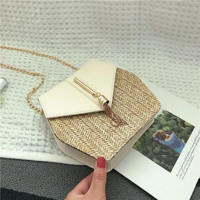 Texture Fashion Tassel Knitted Linen Single Shoulder Slung Small Square Bag