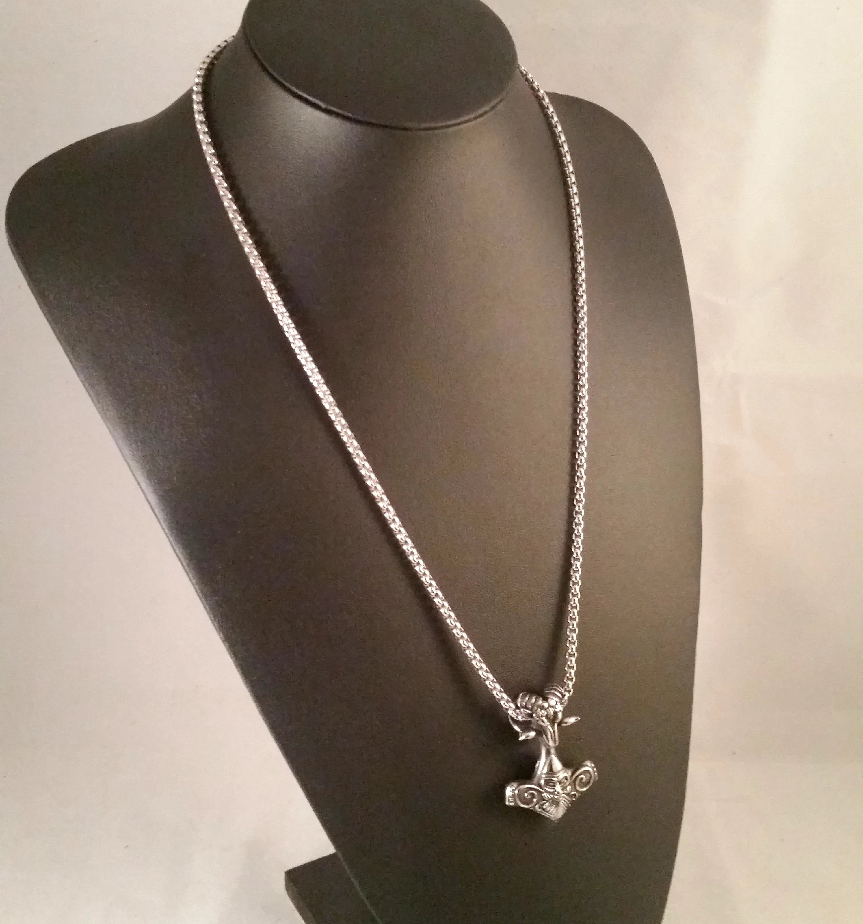 Thor's Hammer Necklace Silver Ram Norse Viking Style