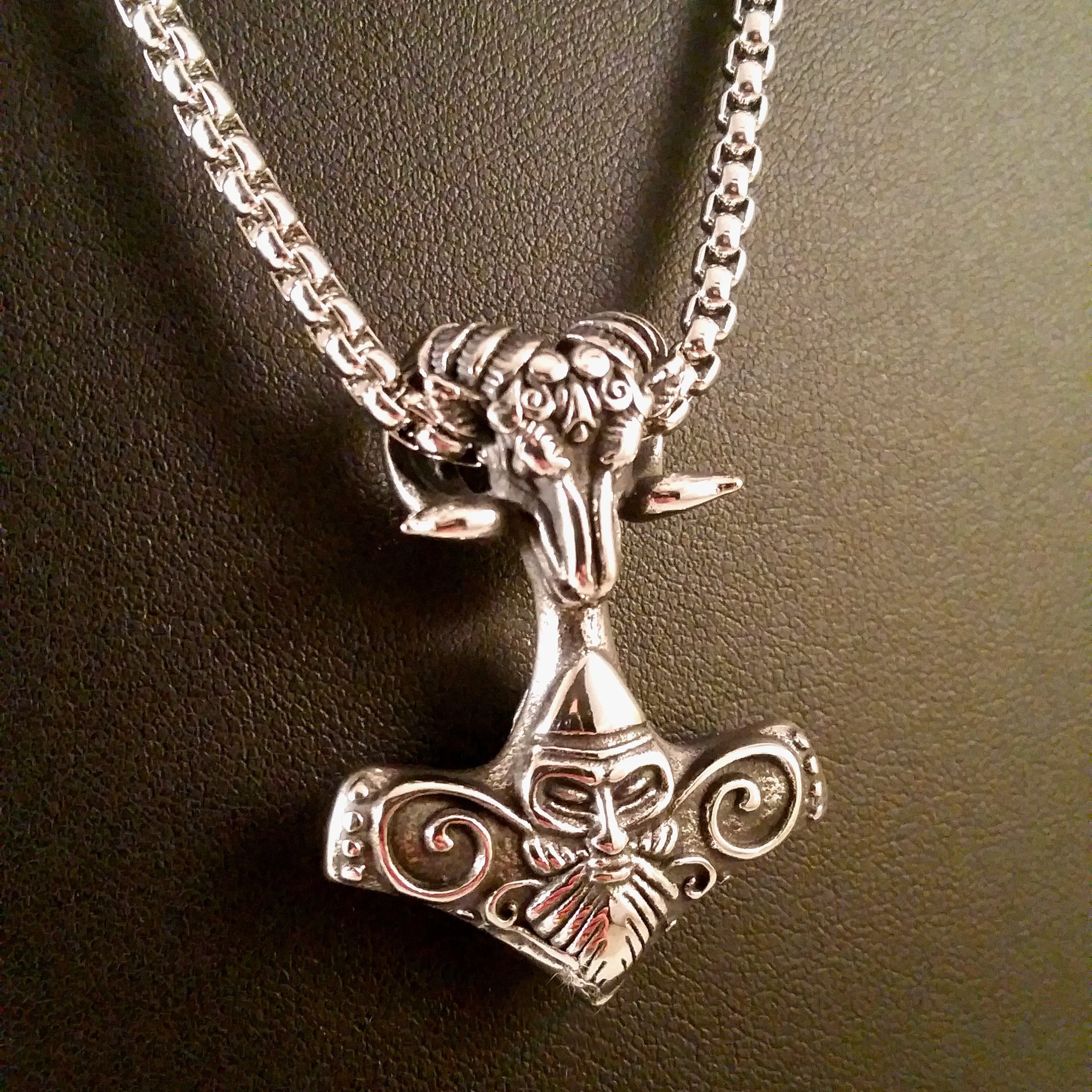 Thor's Hammer Necklace Silver Ram Norse Viking Style