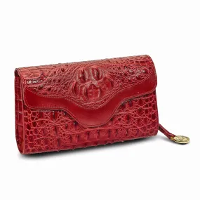 Top Grain Leather Croc Texture Red Clutch Crossbody Bag