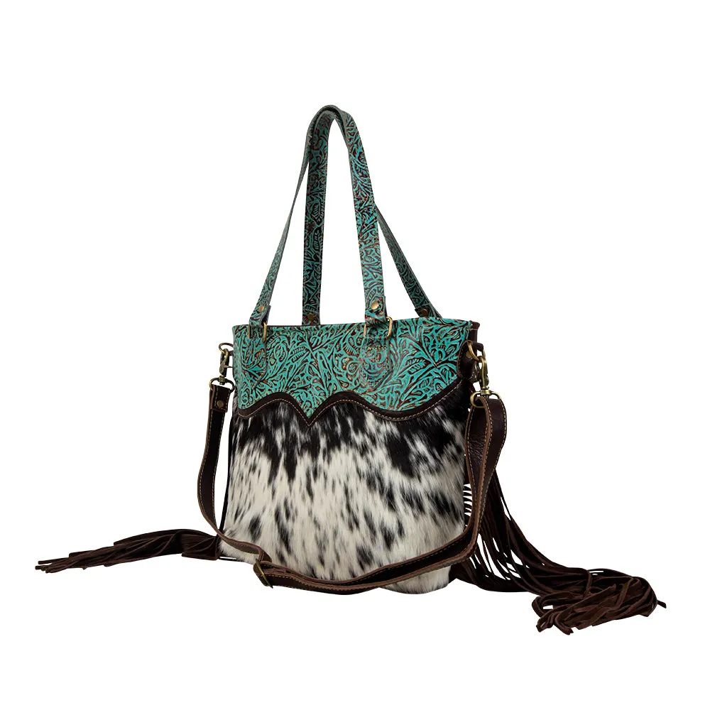 Turquoise Zapata Leather & Hairon Bag.