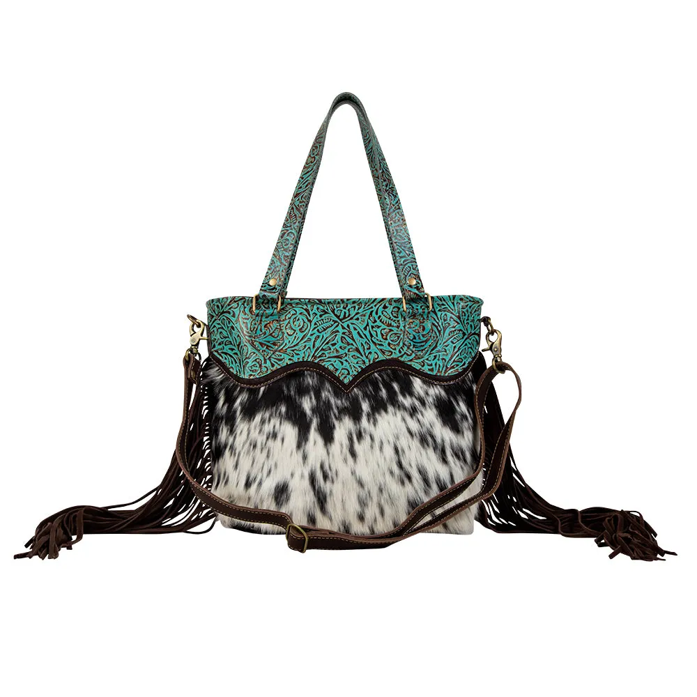 Turquoise Zapata Leather & Hairon Bag.