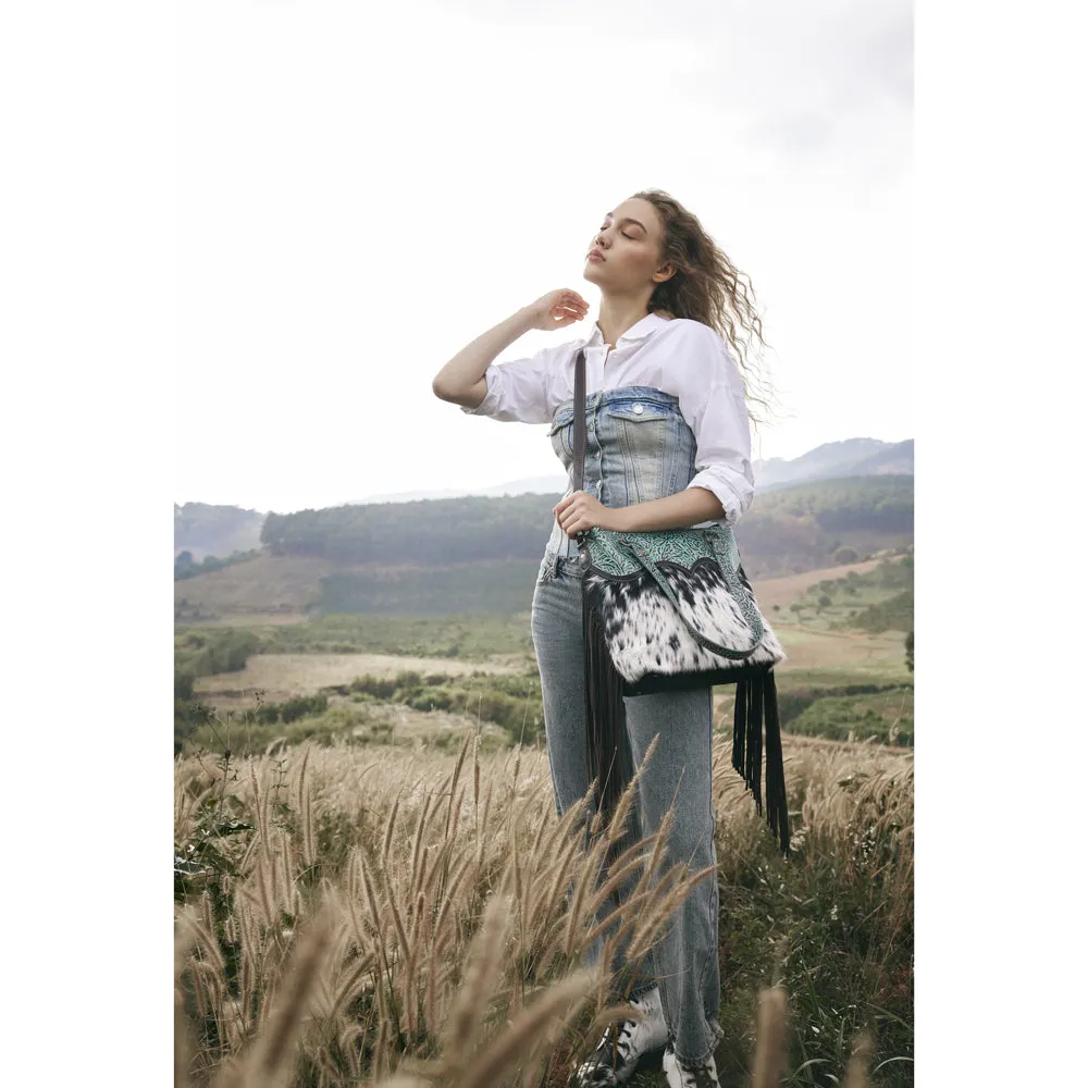 Turquoise Zapata Leather & Hairon Bag.