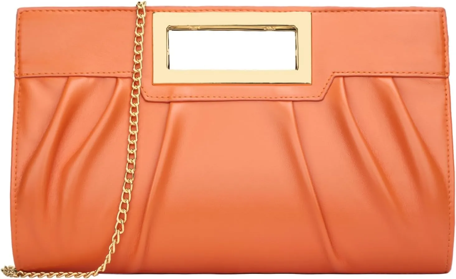 Vegan Leather Open Handle Orange Clutch Style Evening Bag