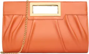 Vegan Leather Open Handle Orange Clutch Style Evening Bag