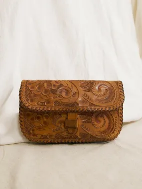 Vintage Tooled Leather Clutch Bag