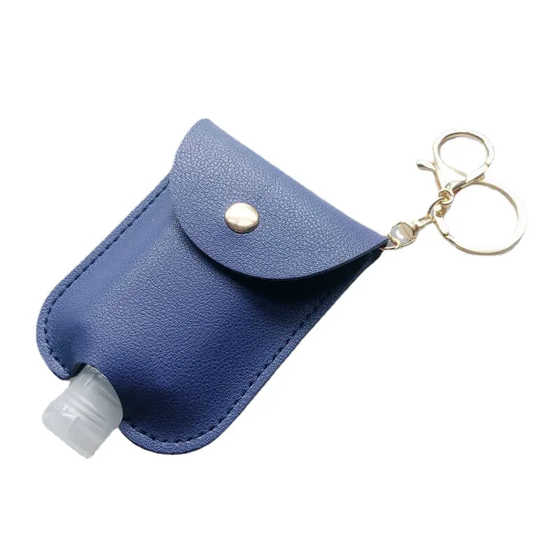 Women Faux Leather Casual Portable Hand Sanitizer Bottle Keychain Travel Pendant Bag Accessory