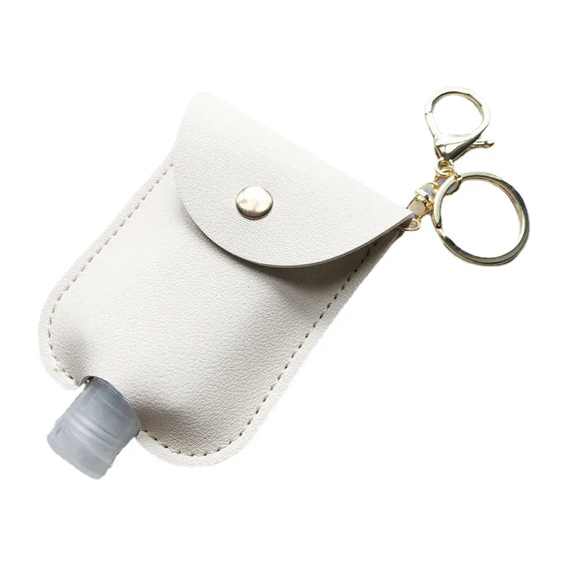 Women Faux Leather Casual Portable Hand Sanitizer Bottle Keychain Travel Pendant Bag Accessory