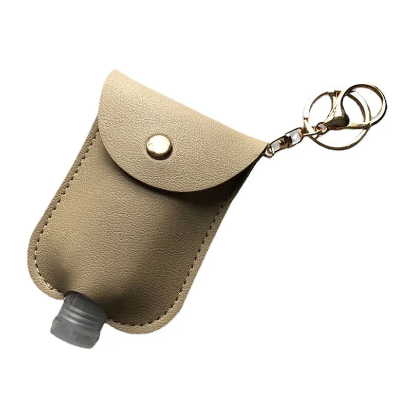 Women Faux Leather Casual Portable Hand Sanitizer Bottle Keychain Travel Pendant Bag Accessory