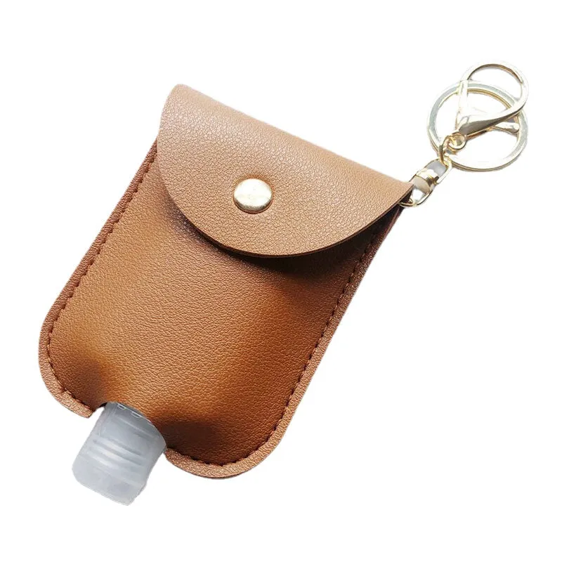 Women Faux Leather Casual Portable Hand Sanitizer Bottle Keychain Travel Pendant Bag Accessory