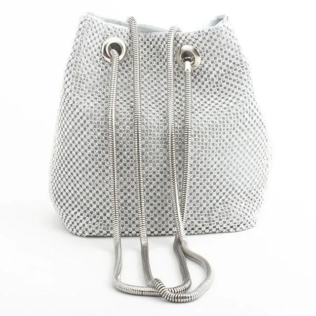 Women's Rhinestone Mesh Bucket Hand Bag