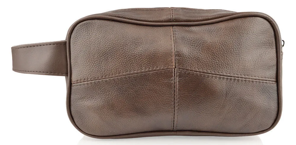 Woodland Leathers Stitch Soft Brown Leather Wash Bag