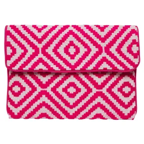 Woven Cotton Clutch Bag - Pink/White