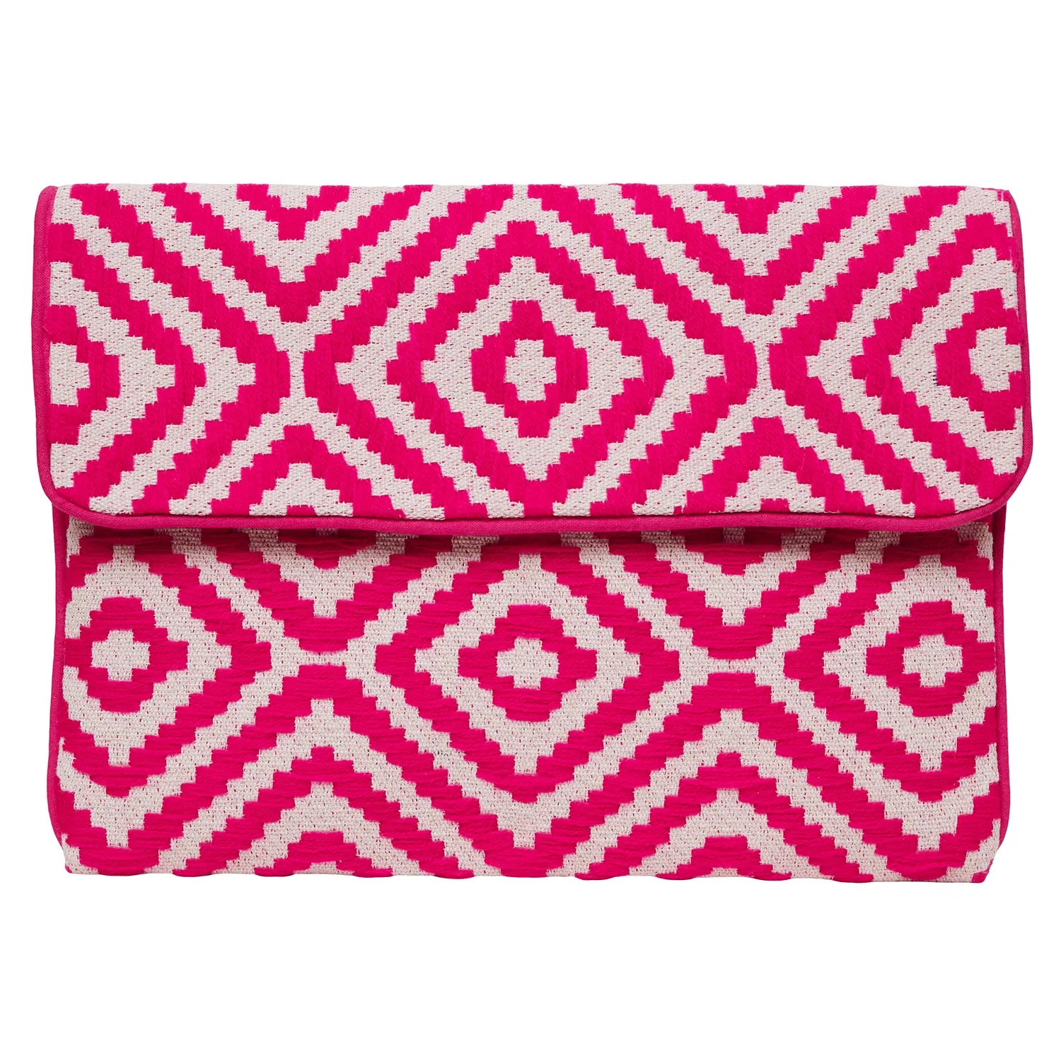 Woven Cotton Clutch Bag - Pink/White