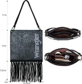 Wrangler Floral Embossed Fringe Concealed Carry Hobo/Crossbody