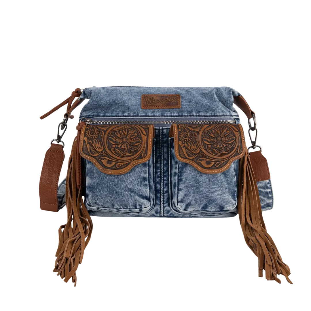 Wrangler Women's Fringe Floral Denim Jean Crossbody