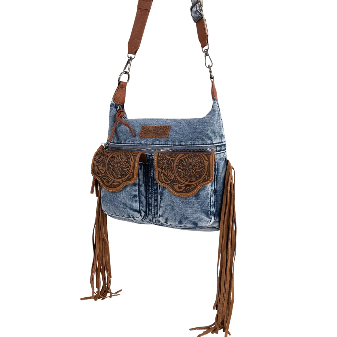 Wrangler Women's Fringe Floral Denim Jean Crossbody