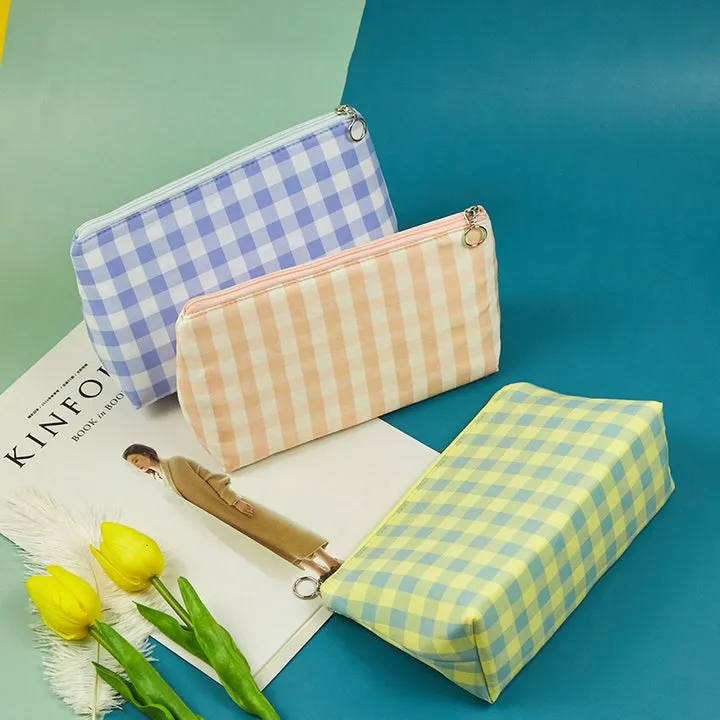 Yellow-Blue Simple Plaid Cosmetic Bag