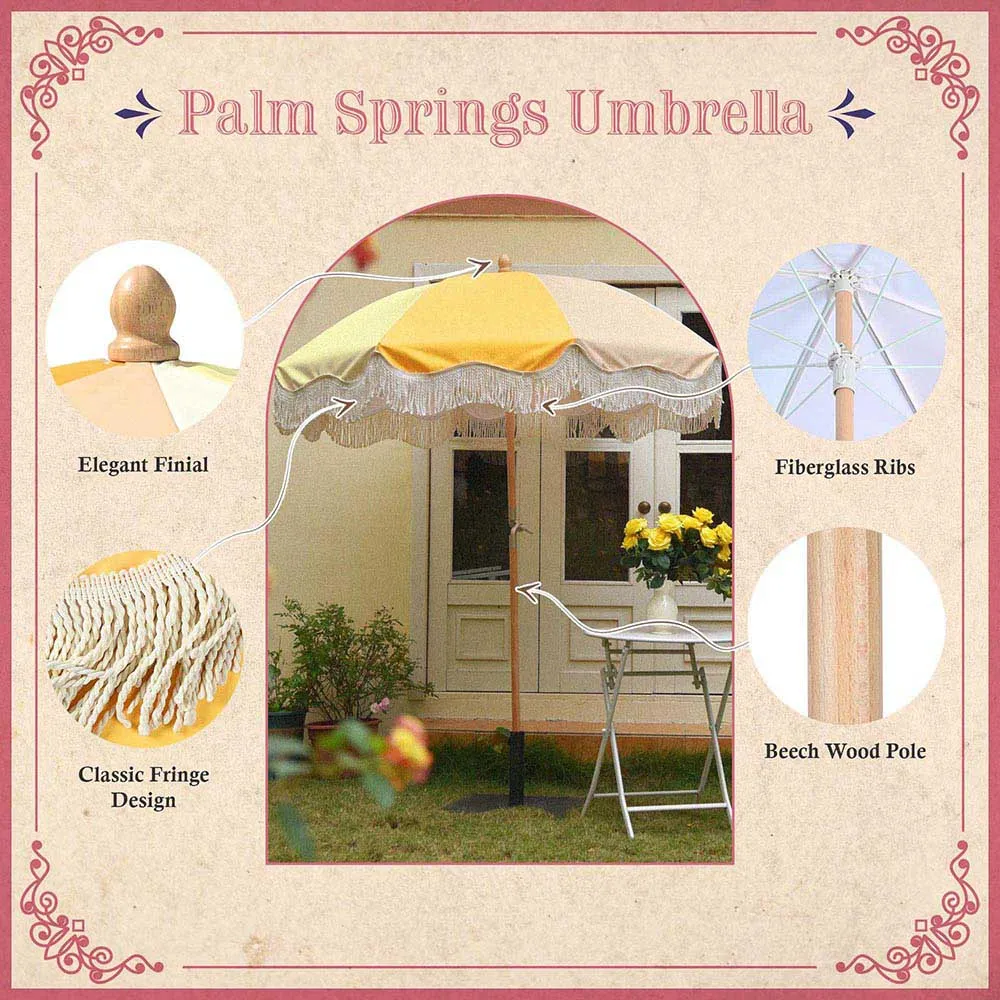 Yescom Patio Outdoor Market Fringe Umbrella Tilt Palm Springs